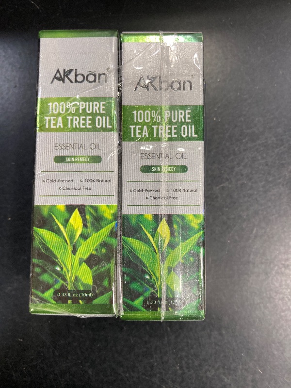 Photo 1 of 2 Pack AKBAN 100% Pure Tea Tree Oil for Skin Care, Hair, Face, Nail and Diffuser, Australian Tea Tree Essential Oil, Premium Aromatherapy Oil - 10 ML (0.34 fl oz)