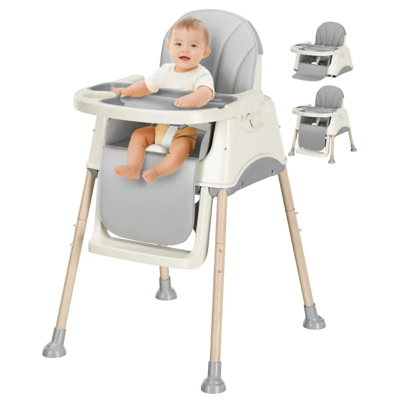 Photo 1 of 3 in 1 High Chairs for Babies and Toddlers, Convertible High Chair, Versatile, Easy Clean and Space Saver High Chair, Baby High Chair with Foot Rest and Adjustable Tray for Travel Gray
