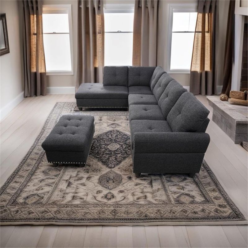 Photo 1 of ++2 BOX++++MISSING 1 BOX++++Devion Furniture Polyester Fabric Sectional Sofa with Lift-top Storage Ottoman, Tufted Design, in Gray Finish