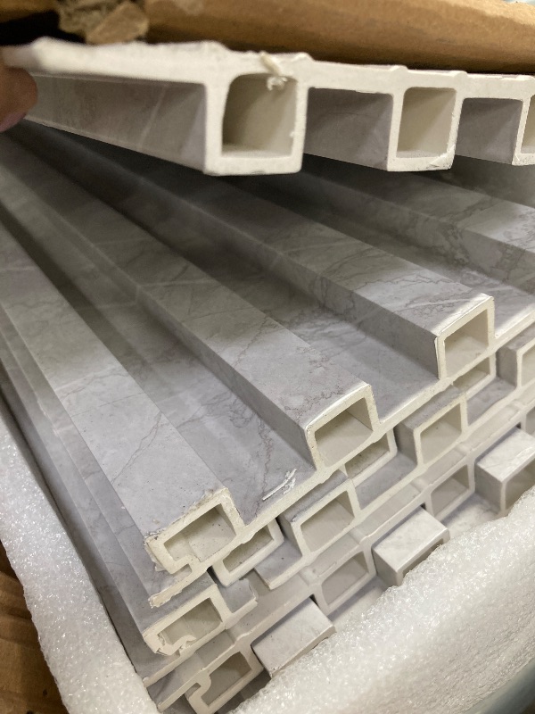 Photo 1 of ***PARTS ONLY/CUT IN DIFFERENT PIECES/SOME DAMAGE TO ENDS***Art3dwallpanels 8-Pack 96 x 6 Inches Wood Slat Wall Panels in Slate for Interior Décor, Decorative Fluted Accent Wall Covering for Living Room, Bedroom, TV Background, and Office