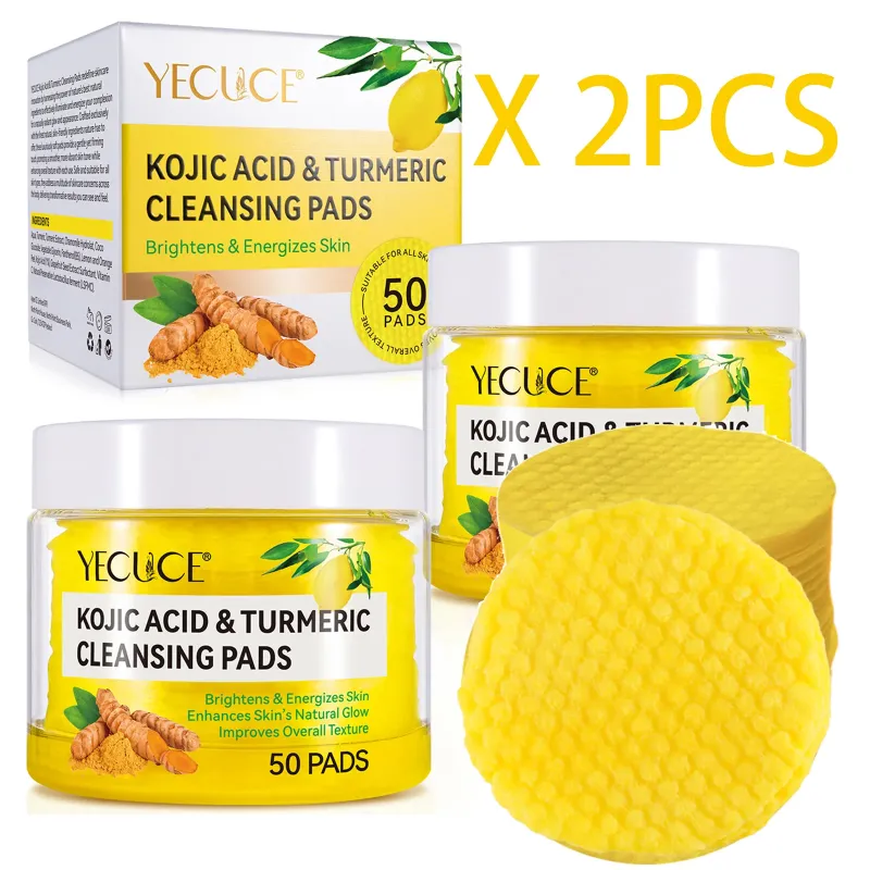 Photo 1 of 100 Pads Kojic Acid & Turmeric Cleansing Pads-Cleanses Pores, Exfoliates, Removes Dirt and Makeup, Facial Cleansing Pads for Women & Men
