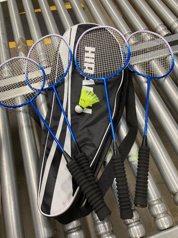 Photo 1 of **MISSING BIRDIES/ONE RACKET IS BENT**HIRALIY Badminton Rackets Set for Backyards, Lightweight Badminton Set of 4, Includ Rackets, Birdies, 1 Carrying Bag, Outdoor Games for Adults Family Kids Beginners
