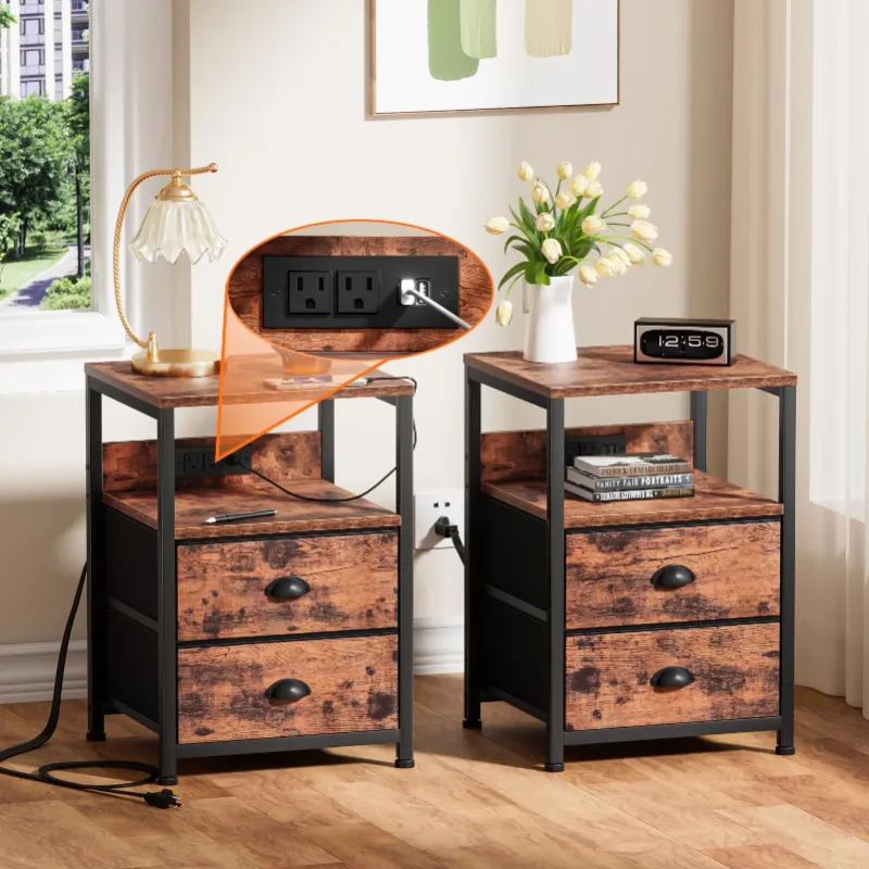 Photo 1 of *** see notes ***Satifur Nightstand, Side End Table with Charging Station, 2 Drawers, Rustic Brown **only one instead of two**
