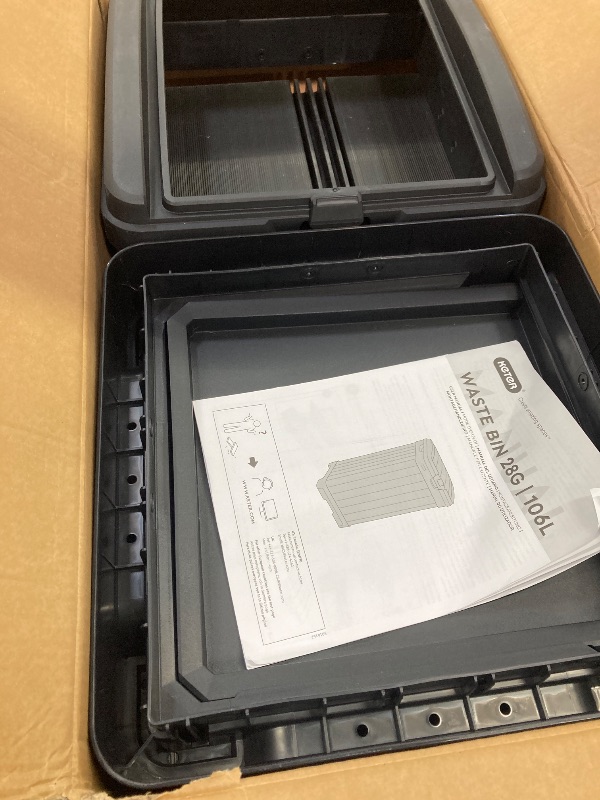 Photo 1 of ***MISSING PIECES -SELLING AS PARTS ONLY***
Keter Baltimore Resin 38 Gallon Outdoor Kitchen Trash Can with Lid and Drip Tray for Easy Cleaning-Perfect for Patio Dining, Black