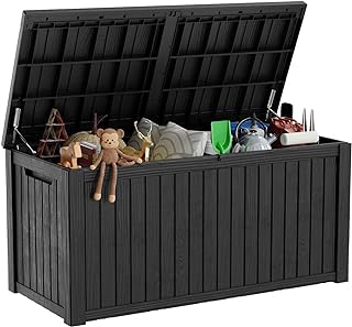 Photo 1 of 120 Gallon Waterproof Outdoor Storage Box,Resin Deck Box,Lockable Outside Storage Box Container for Patio Furniure,Garden,Tools (120 Gallon,Black)