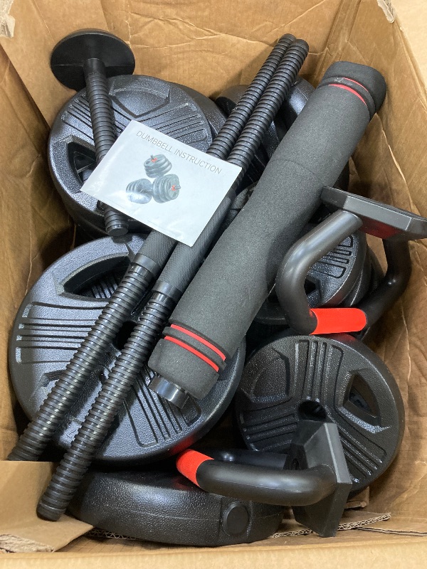 Photo 1 of ***(MISSING PARTS, NO BAR, NO KETTLE WEIGHTS, BOX RIPPED/TORN...SEE ALL PHOTOS)*** 

90lbs Free Weight 6 in1 Dumbbells Used ,