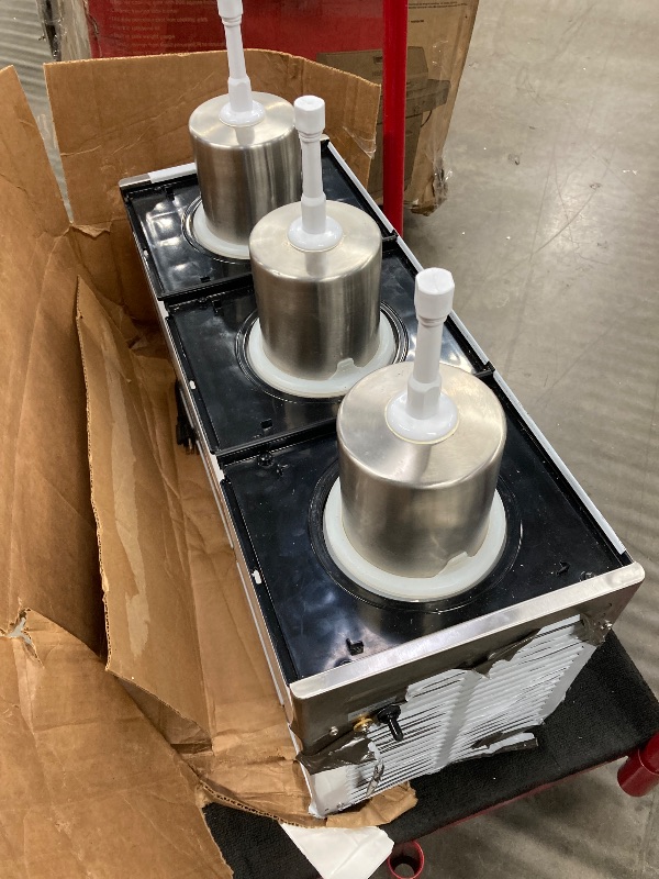 Photo 1 of ***(SELLING AS PARTS ONLY-BROKEN)***SCUFF/SCRATCHES, DIRTY, DENTS, VINYL PEELING, BOX RIPPED/TORN)***  VEVOR Commercial Beverage Dispenser,9.6 Gal,12L 3 Tanks Ice Tea Drink Machine,620W 304 Stainless Steel Juice Dispenser with 41?-53.6? Thermostat Control