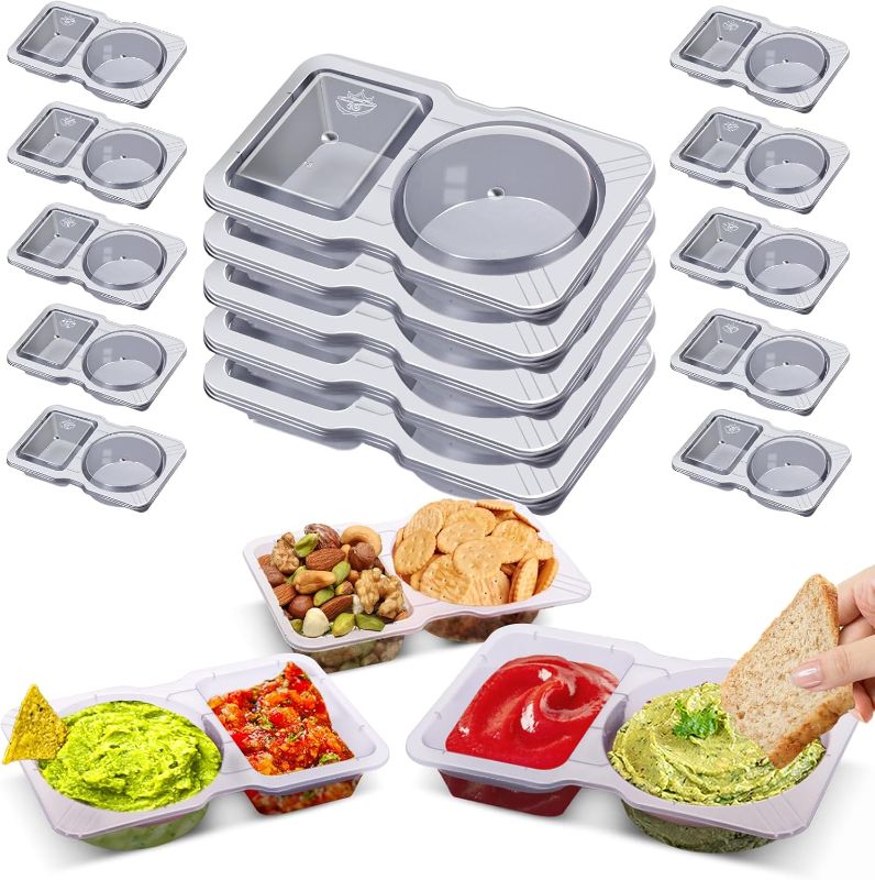 Photo 1 of 15 Set Reusable Snack Containers,2-Compartment Dipping Container with Lid,reusable Snack Pack Containers for Sauces,Refrigeration, Portion Control, Outdoor Takeaway