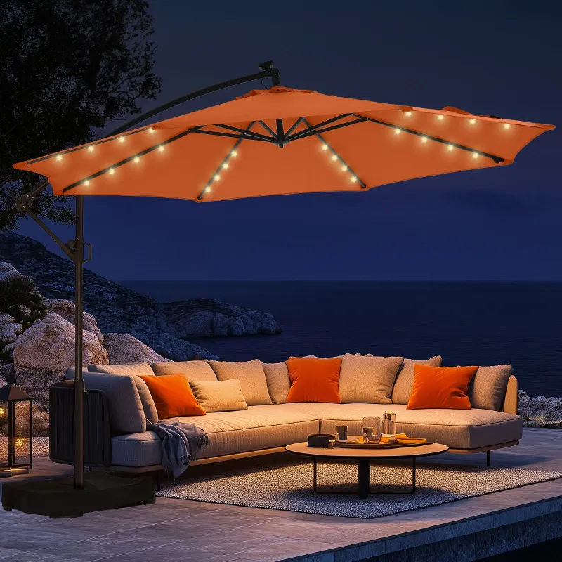 Photo 1 of 10ft Patio Umbrellas Offset?Outdoor Umbrella Cantilever Hanging Umbrellas with Infinite Tilt,Fade Resistant Waterproof Fabric & Base,for Yard,Garden,Home,Pool & Deck,Orange
