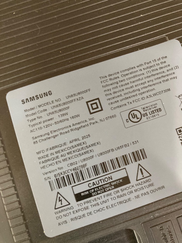 Photo 1 of **BROKEN SCREEN/PARTS ONLY**Samsung 65-Inch Class Crystal UHD U8000F 4K Smart TV (2025 Model) Endless Free Content, Crystal Processor 4K, MetalStream Design, Knox Security, Works with Alexa