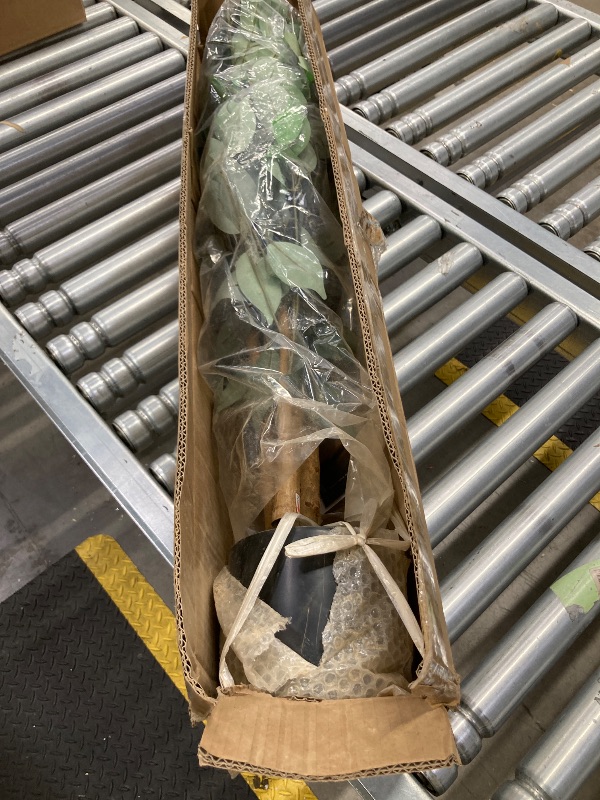 Photo 1 of 6FT Artificial Ficus Tree with Natural Wood Trunk and Lifelike Leaves, Silk Fake Potted Tree with Wood Branches, Faux Tree for Office Home Decor  ***(SOME LOOSE STONES, SOME SCUFF/SCRATCHES ON POT, ORIGINAL STOCK PHOTO NOT AVAILABLE )***
