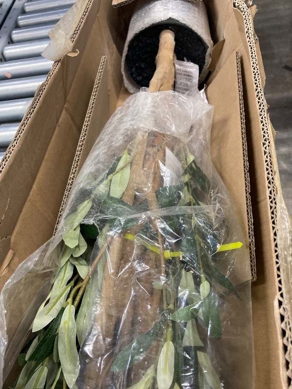 Photo 1 of 7 ft Artificial Olive Plants with Realistic Leaves and Natural Trunk, Silk Fake Olive Tree in Black Plastic Pot, Faux Olive Tree for Office Home
