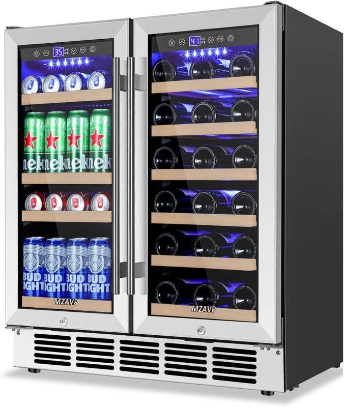 Photo 1 of 30 Inch Wine and Beverage Refrigerator, Dual Zone Wine Fridge with Quiet & Upgraded Cooling System, Large Capacity Beverage Cooler, Built-In or Freestanding, Holds 30 Bottles and 110 Cans
