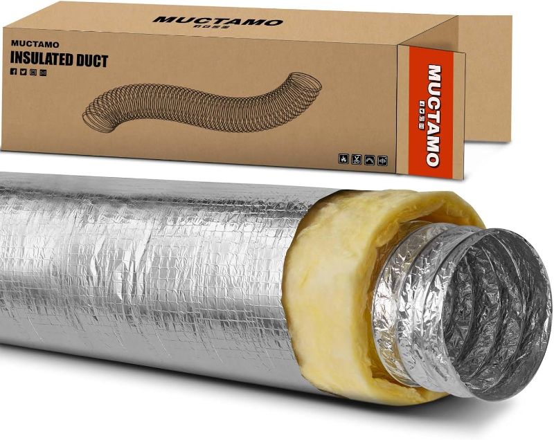 Photo 1 of 4 Inch 25 Feet Insulated Flexible Duct R4.2 | High-Efficiency Thermal Insulation | Suitable for Heating & Cooling
