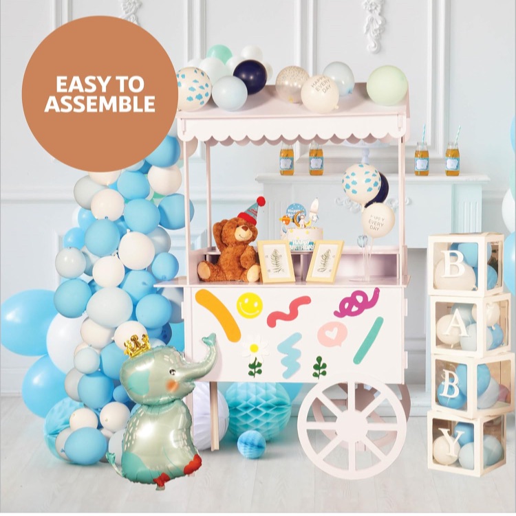 Photo 1 of 6 FT Tall Candy Cart with Shelf and Wheels for Candy and Dessert Display - Decoration for Parties, Weddings, Bar/Bat Mitzvah - Bar Cart - 24” x 46” x 72” in Carrito De Dulces para Fiestas