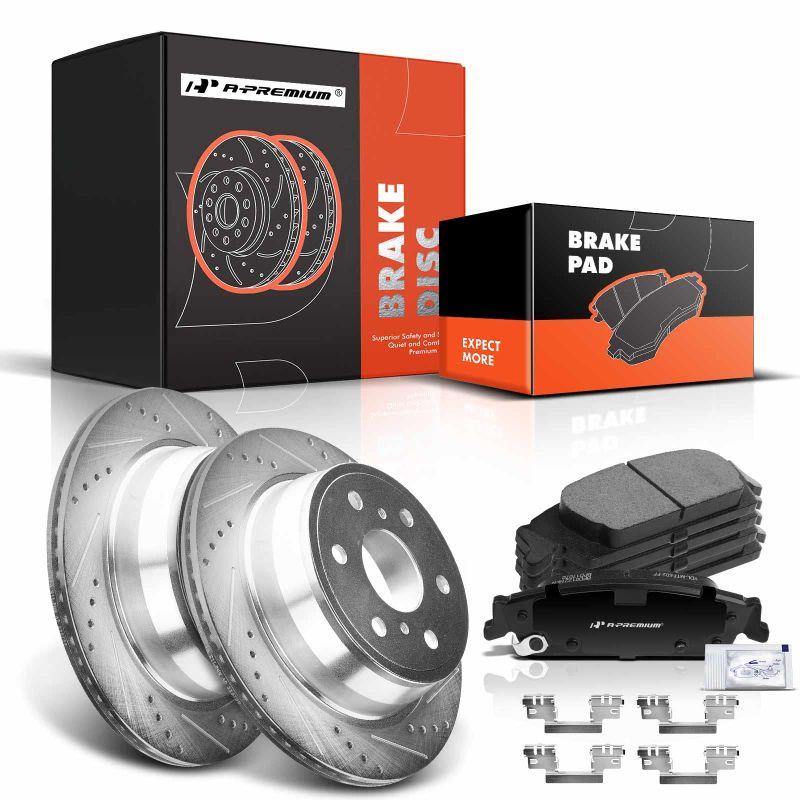 Photo 1 of A-Premium 13.58 inch (345mm) Rear Disc Brake Rotors + Ceramic Pads Kit Compatible with Select Cadillac, Chevy and GMC Models - Silverado Sierra 1500 2014-2019, Escalade, Suburban, Tahoe, Yukon 15-20