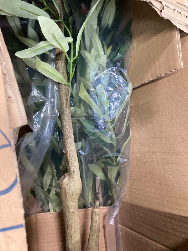 Photo 1 of 7 ft Artificial Olive Plants with Realistic Leaves and Natural Trunk, Silk Fake Olive Tree in Black Plastic Pot, Faux Olive Tree for Office Home