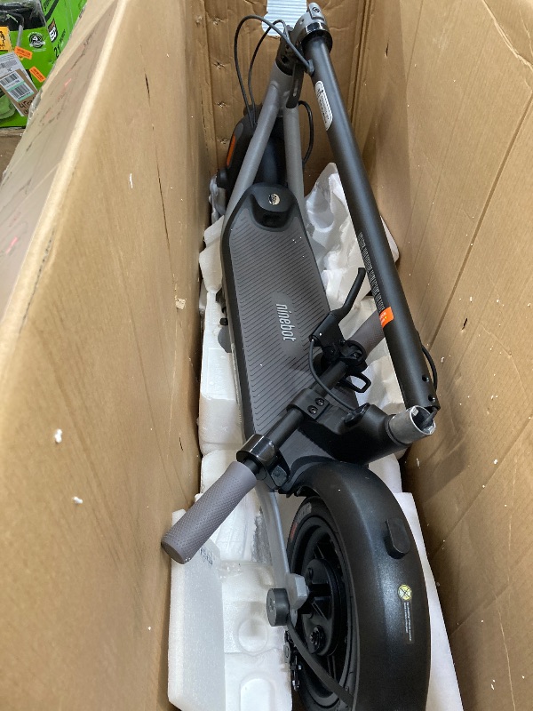 Photo 1 of ***(NOT IN ORIGINAL BOX, SEE ALL PHOTOS OF ACTUAL ITEM, SOME SCUFFS/SCRATCHES, BOX RIPPED/TORN)***
Segway Ninebot Pro Electric Scooter, 15.5 mph Top Speed, Front Suspension (E2P2 Only), Portable Kick Scooter for Adults,