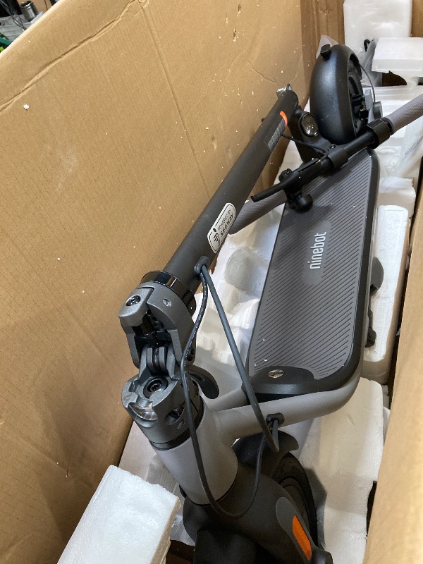 Photo 1 of ***(NOT IN ORIGINAL BOX, SEE ALL PHOTOS OF ACTUAL ITEM, SOME SCUFFS/SCRATCHES, BOX RIPPED/TORN)***
Segway Ninebot Pro Electric Scooter, 15.5 mph Top Speed, Front Suspension (E2P2 Only), Portable Kick Scooter for Adults,
