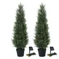 Photo 1 of 2 Pack 3ft Artificial Cedar Topiary Trees for Outdoors, Fake Cypress Plants with Solar Light String, Faux uv resistant Plants for Home Front Porch Decor, Housewarming Gift
