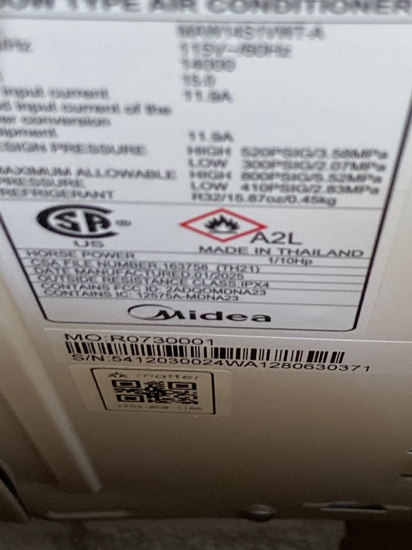 Photo 1 of ***PARTS ONLY***
Midea 14,000 BTU Smart Inverter Window Air Conditioner with APP, Alexa Control, 115V AC Unit Cools up to 700 Sq. Ft, Quiet Operation, Energy Saving, Remote & Easy Installation Kit, White