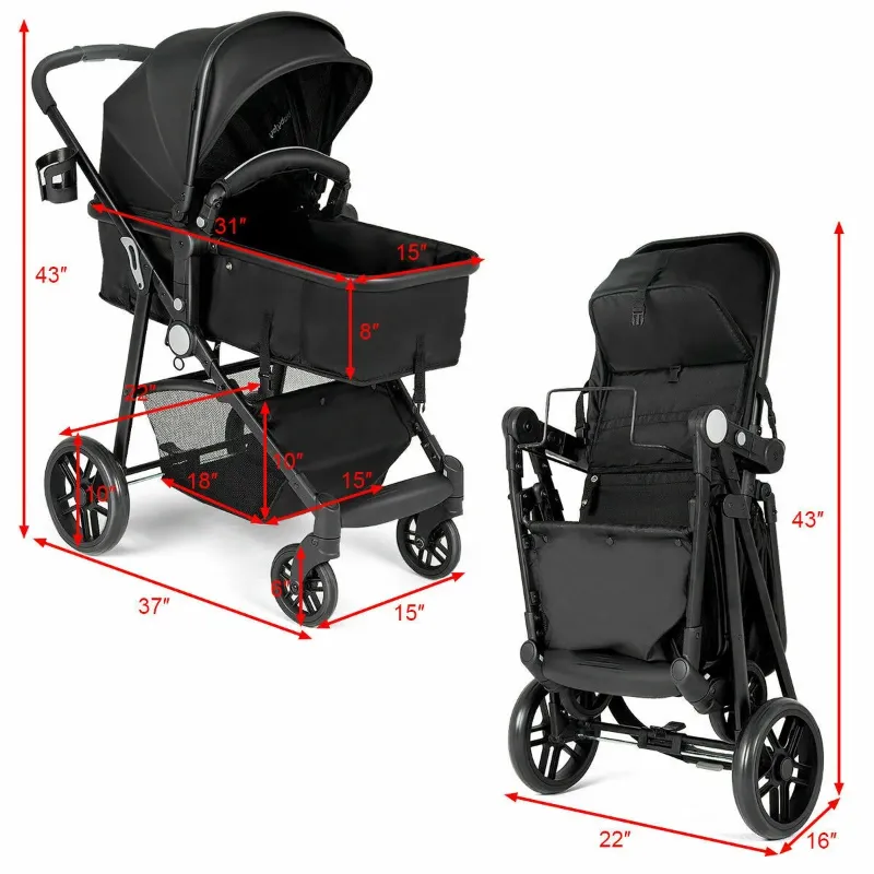 Photo 1 of **MISSING PEICES***Costway Foldable Baby Stroller 2 in 1 Newborn Infant Travel Buggy Pushchair 22 lbs Black
