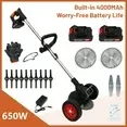 Photo 1 of 24V 4000mAh Battery Powered Weed Wacker Cordless Electric Weed Eater 650W Grass Trimmer Brush Cutter with Wheels Battery Operated Weed Trimmer Grass Cutting Machine, Black