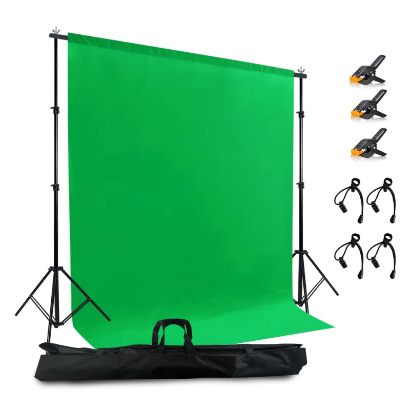 Photo 1 of 2 in 1 Green Screen Backdrop Kit Portable Dual Rod Stand kit , Portrait Photoshoot, Wall Mounted, Parties 6x7ft Green Polyester Backdrop for Video Streaming 6.5x6.5 ft
