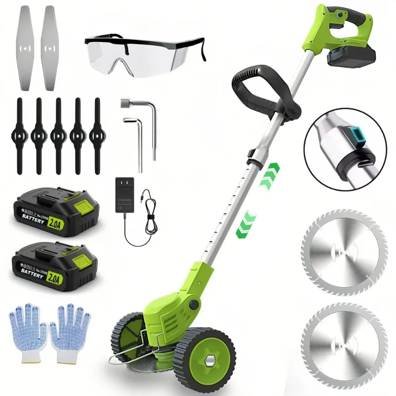 Photo 1 of (*** NO BATTERIES ***) Teblint Electric Weed Wacker, Cordless String Trimmer, Weed Eater Grass Trimmer/Edger/Cutter with Wheels, 2Pcs 21V Batteries, 3 Types of Blades, Adjustable Length for Lawn Yard Garden (Green)
