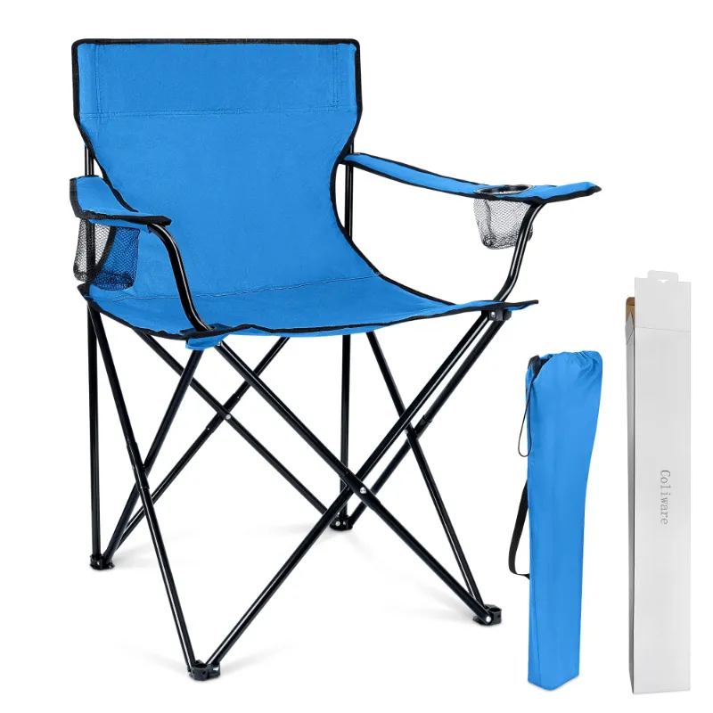 Photo 1 of **torn fabric** Coliware Outdoor Lightweight Folding Camping Chair, Oversized Oxford Fabric Portable Director Chair for camping with Carry Bag Cup Holder, Compact & 551lb Loading Capacity - Blue

