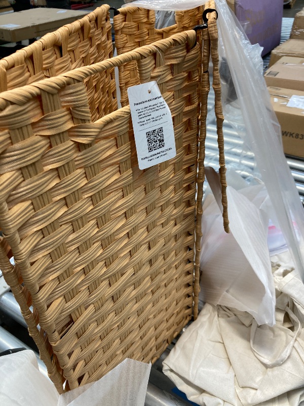 Photo 1 of  Slim Laundry Hamper with Lid & Wheels, Rolling Laundry Basket with Removable Liner Bags & Mesh Bags, Narrow Dirty Clothes Basket, Foldable Handwoven Rattan Laundry Sorter, Natural