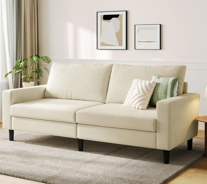 Photo 1 of  Loveseat Sofa: Comfy Corduroy Love Seat Couch with Adjustable Seat Depth Ergonomic Design Modern 2-Seater Soft Sofa for Living Room Bedroom Apartment Office, DARK GRAY