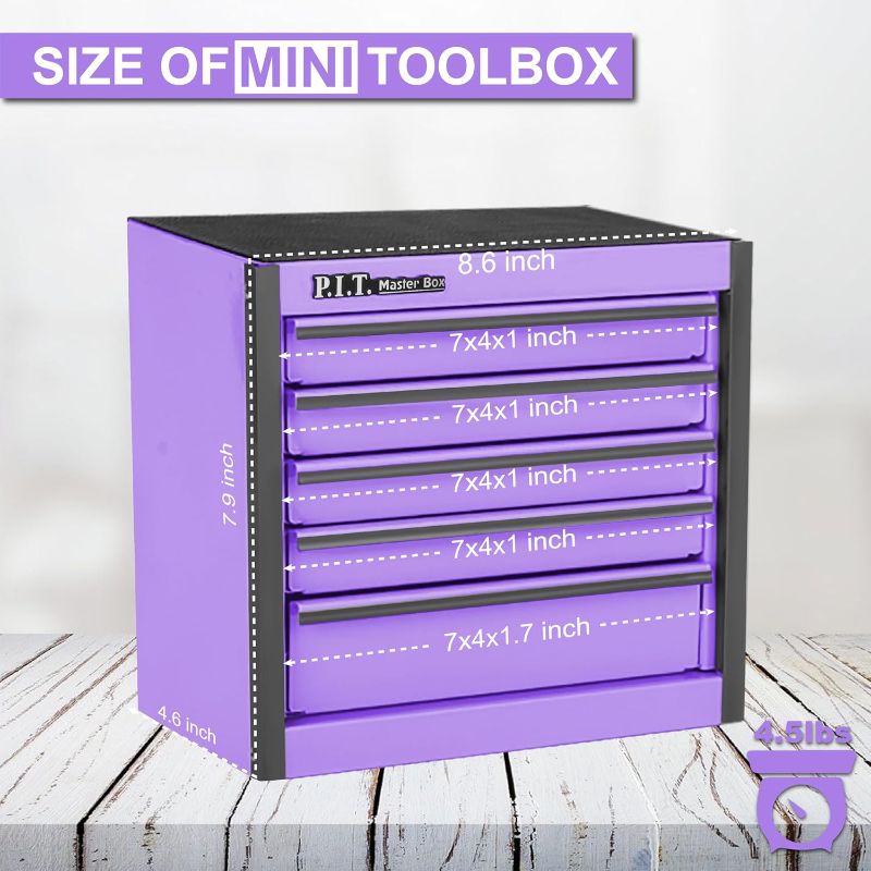Photo 1 of 14 Inch Steel Portable Tool Box with drawers - Tool Storage Box Organizer with Metal Latch Closur - Powder Coated Toolbox Chest for Tools Storage Cabinet (PURPLE)