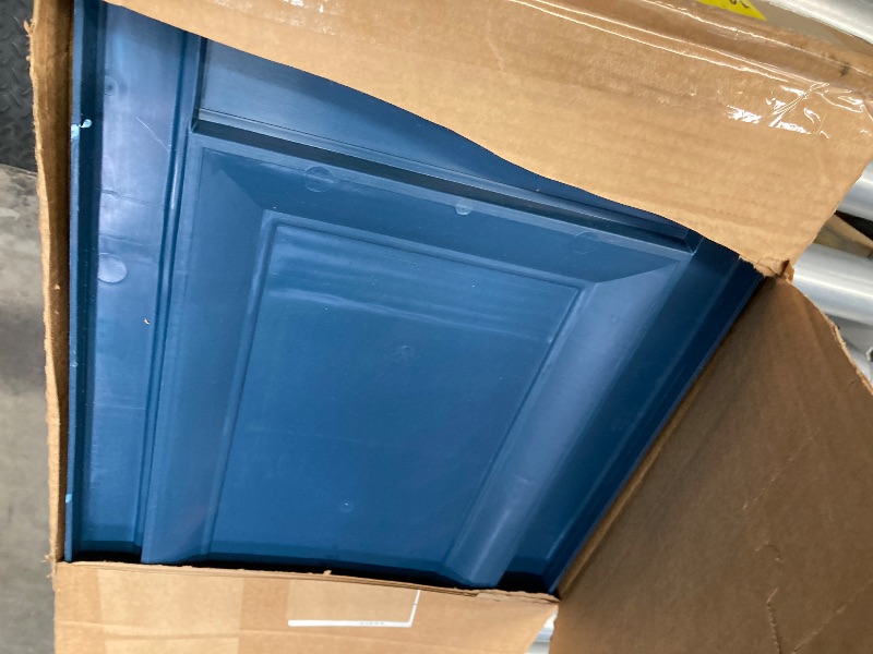 Photo 1 of 14.75 in. X 80 in. Raised Panel Vinyl Exterior Shutters Pair in Classic Blue
