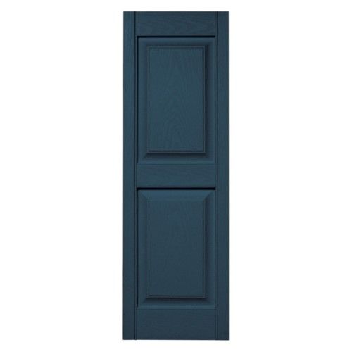 Photo 1 of 14.75 in. X 80 in. Raised Panel Vinyl Exterior Shutters Pair in Classic Blue
