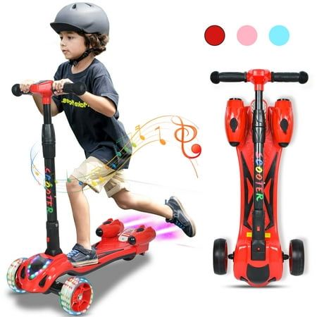 Photo 1 of 3 Wheel Scooter for Kids Adjustable Height Toddler Kick Scooter with Bluetooth Music Rocket Steam Sprayer Girls Scooters Boys Gifts Ages 3-10