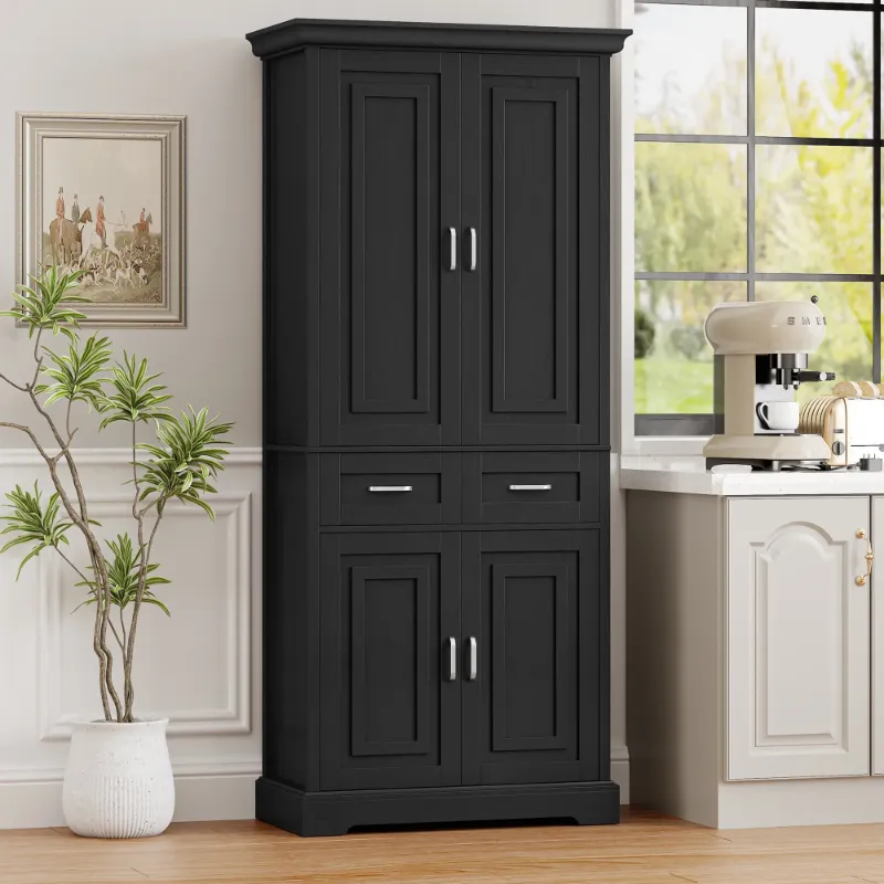 Photo 1 of ***PARTS ONLY**Homfa 70.9'' Tall Kitchen Pantry with 4 Doors, 2 Drawer Modern Freestanding Storage Cabinet for Dining Room Living Room, Black
