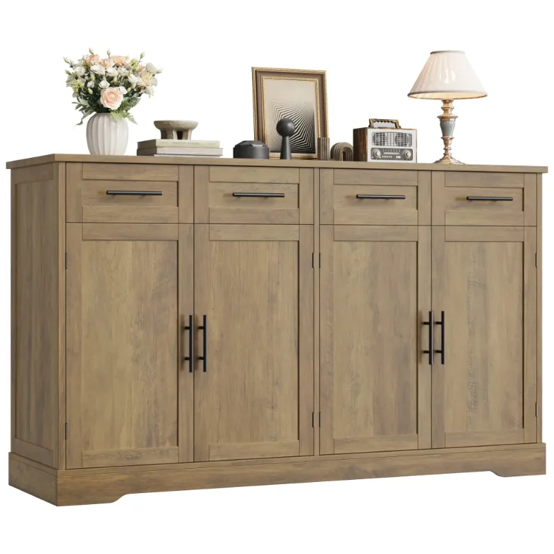 Photo 1 of ***HAS BROKEN WOOD PARTS**Homfa Farmhouse Buffet Cabinet with 4 Drawers and 4 Doors, 59" W Sideboard Buffet Storage Cabinet with Shelves, for Kitchen Living Room Bedroom, Rustic Brown

