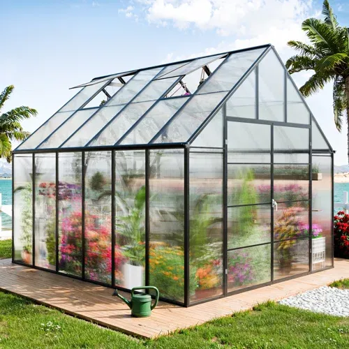 Photo 1 of 10.3 FT W x 12.3 FT D Polycarbonate Aluminum Frame Greenhouse With Ventilation And Rain Gutter Walk-in Greenhouse For Outdoors Sunroom Patio,Backyard Heavy Duty Greenhouse