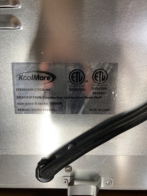 Photo 1 of ***PARTS ONLY***
KoolMore 32 in. Commercial Countertop Convection Oven, Holds Full Size Pans, 4 Racks and 3500W of Power, 240V in Stainless-Steel, ETL Listed for Safety and Sanitation (KM-CTCO-44)