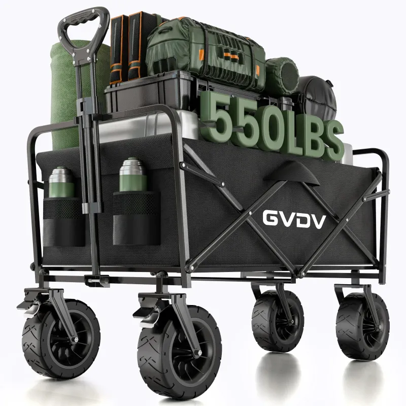 Photo 1 of ***MISSING PARTS**GVDV Collapsible Folding Wagon, 550LBS Large Heavy Duty Utility Cart with All-Terrain Wheels and Adjustable Handles for Shopping, Camping, Sports, Outdoor, Beach, Black