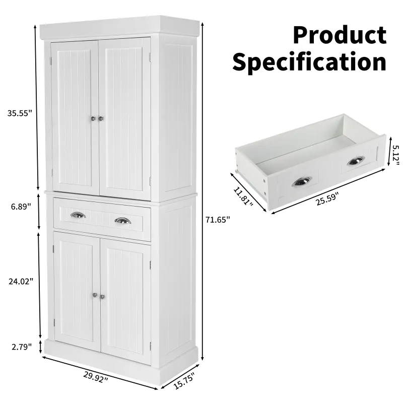 Photo 1 of *****PARTS ONLY***Ktaxon 72" Kitchen Pantry Cabinet with Doors and Shelves, Sideboard Storage, Whit