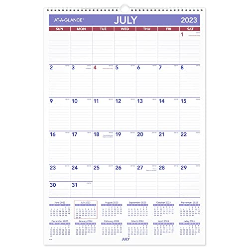Photo 1 of 2023-2024 at-a-GLANCE 15.5" X 22.81" Academic Monthly Wall Calendar, White/Purple/Red (AY3-28-24)