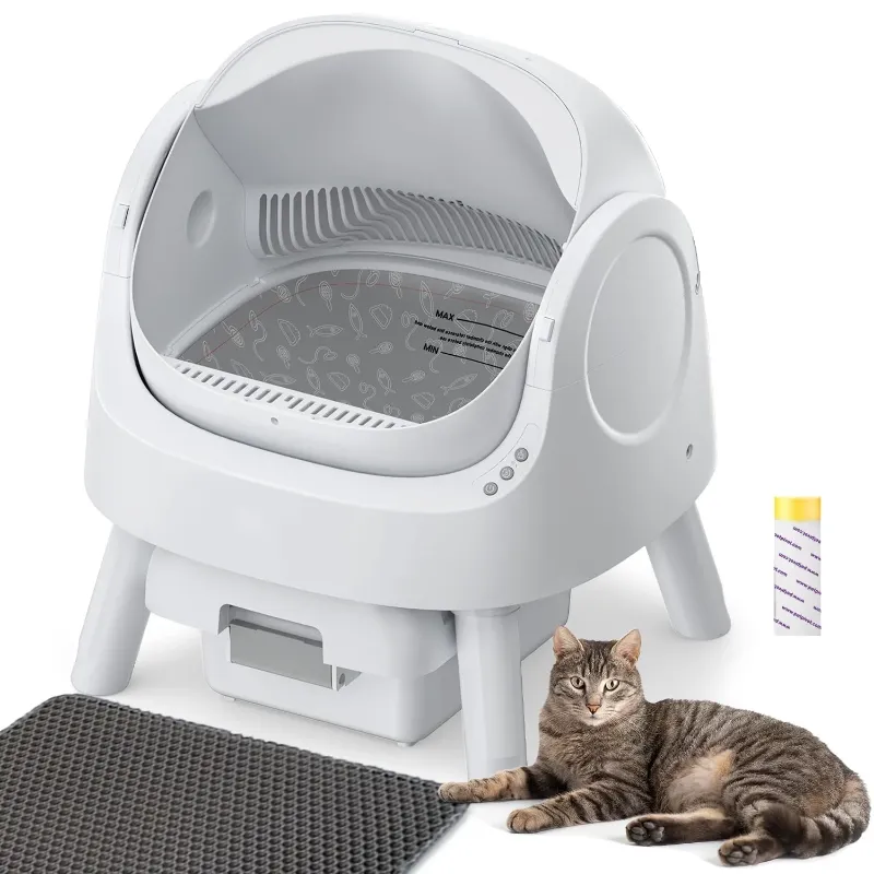 Photo 1 of ***PARTS ONLY**Cat Litter Box Self Cleaning, Rawrose Open-Top Automatic Cat Litter Box with Safety Protection for Multiple Cats, Mat And Garbage Bags Included - White