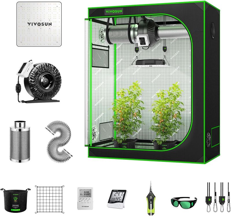 Photo 1 of **SEE NOTE**

VIVOSUN 2 x 2 ft. Grow Tent Kit Complete, 24"x24"x48" Grow Tent Complete System with VS1000 Led Grow Light, 4 Inch 190CFM Inline Fan, Carbon Filter and 8ft Ducting Combo

