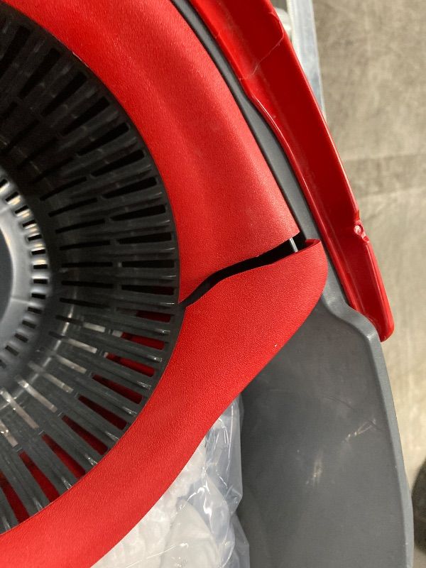 Photo 1 of ***COLLAR IS CRACKED BUT SPINNER STILL WORKS***O-Cedar EasyWring Microfiber Spin Mop & Bucket Floor Cleaning System + 2 Extra Refills, Red/Gray***COLLAR IS CRACKED BUT SPINNER STILL WORKS***