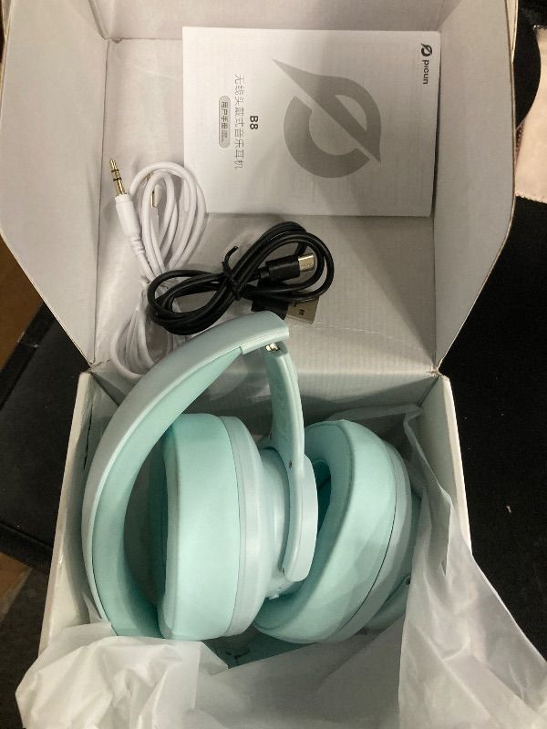 Photo 1 of **STATIC****Picun B8 Bluetooth Over Ear Headphones, 120H Playtime with 3 EQ Modes, Low Latency, Hands-Free Calls, Deep Bass for Travel, Home, Office & PC (Cyan)