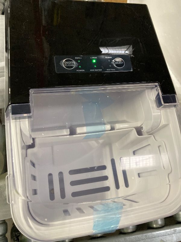 Photo 1 of **BOTTOM IS DAMAGED*** Countertop Ice Maker Machine, Portable Self-Cleaning Ice Machine with Ice Scoop, Basket and Handle, 9 Cubes in 6 Mins, 26.5lbs/24Hrs, 2 Sizes of Bullet Ice for Home Kitchen, Coal Black