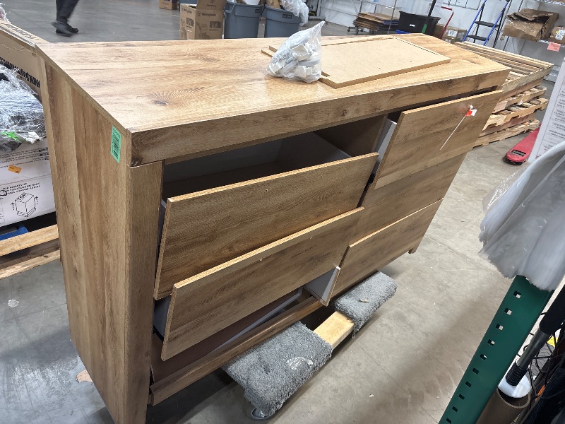 Photo 1 of **major damage on the side panels***Signature Design by Ashley Hyanna Mid-Century Modern 6 Drawer Dresser, Light Brown & Beige