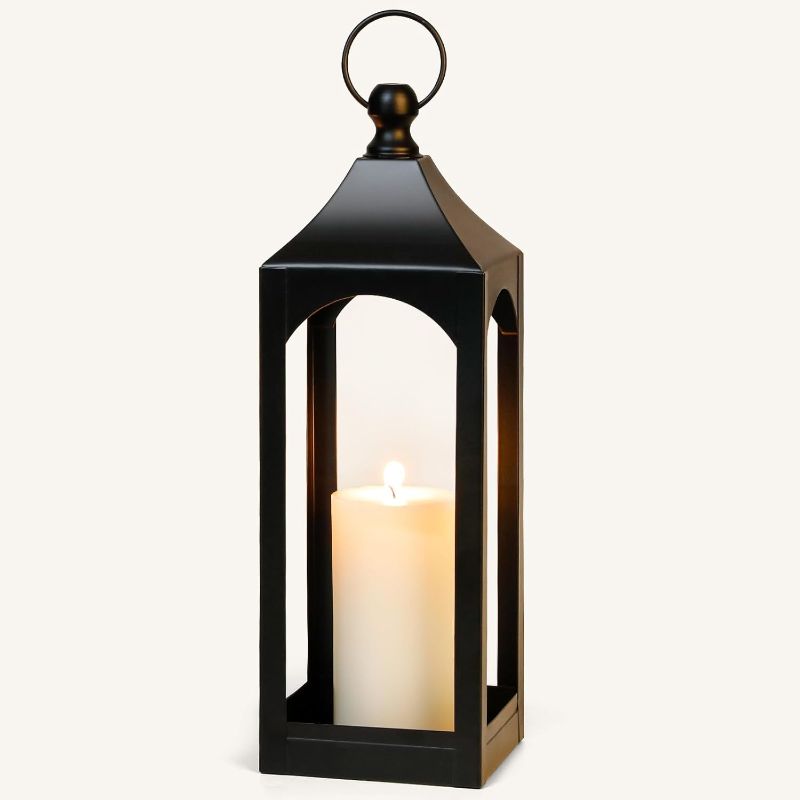 Photo 1 of (No Glass Panel/No Candle) Modern Farmhouse Lantern Decor, Black Metal Decorative Hanging Candle Lanterns Ideal for Home Decor, Parties & Events